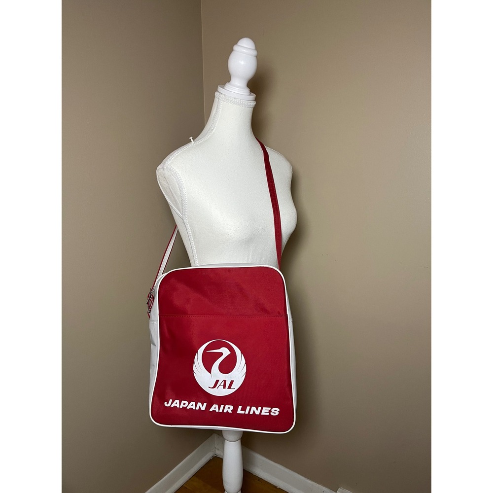 Vintage Japan Air Lines JAL Red Flight Bag Messenger Travel Shoulder Bag Retro